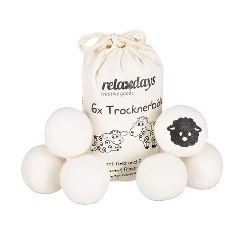 Relaxdays Boules de séchage XL Lot de 6 Laine de mouton Balles sèche-linge Boules de laine