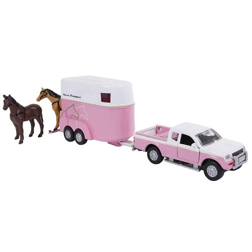 Van Manen 520124 Globe Traffic Set De Jouets Comprenant Une Voiture Et Une Remorque Pour Chevaux Rose Blanc Moteur Rétro-Friction