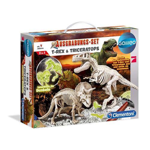 Clementoni 69408.2 ? Galileo ? Ausgrabungs Set De T-Rex Et Tricératops Fluorescente, Expérimentale Tierk Aesten