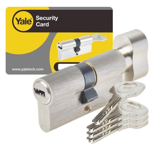 YALE Cylindre de Serrure a Bouton - Pour Porte Exterieure-Entree - 6 Goupilles - 4 Cles - 30 x 30 mm