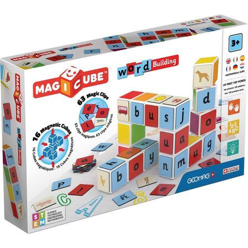 Geomag Magicube 084 Word Building - Constructions Magnétiques Et Jeux Educatifs 16 Cubes Magnétiques 63 Clips Multicolore