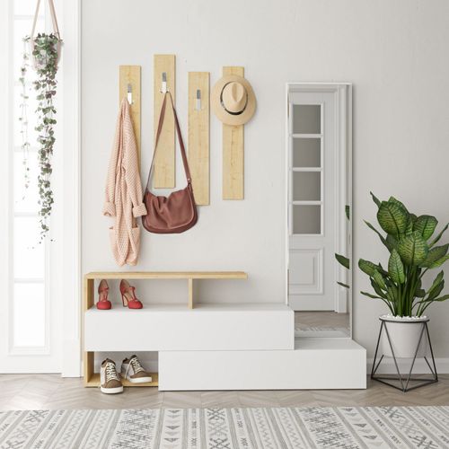Ramar - Meuble D'entrée Bois/Blanc Et Porte-Manteaux