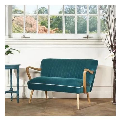 Robin Des Bois - Sixty ? Banquette De Salon Style Scandinave En Bois Massif Et Velours, Bois Certifié Fsc® - Bleu