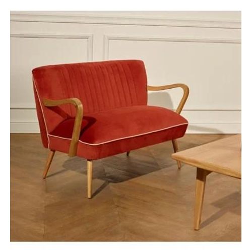 Robin Des Bois - Sixty ? Banquette De Salon Style Scandinave En Bois Massif Et Velours, Bois Certifié Fsc® - Rouge