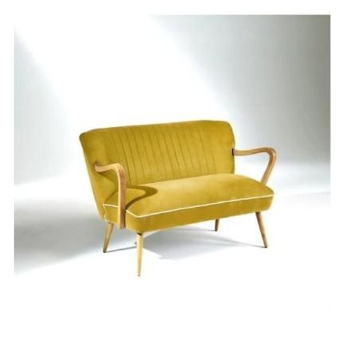 Robin Des Bois - Sixty ? Banquette De Salon Style Scandinave En Bois Massif Et Velours, Bois Certifié Fsc® - Jaune