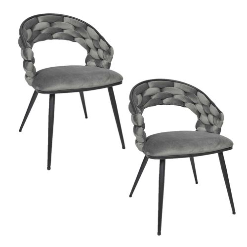 Lot De 2 Chaises Assise Tressée Lund - Gris
