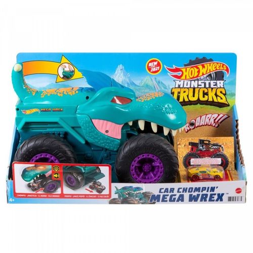 Hot Wheels Monster Trucks Voiture Géante Mega Wrex Extrême Capable D Avaler Des Véhicules Échelle 1 64 Lumi Res Et Sons Jouet Pour Enfant Gyl13