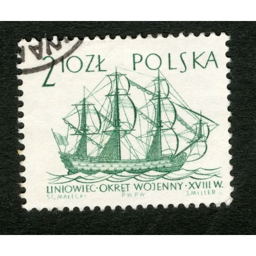 Timbre Oblitéré Polska, Liniowiec, Okret Wojenny Xviii W., Malecki, Miller, 2,10 Zl