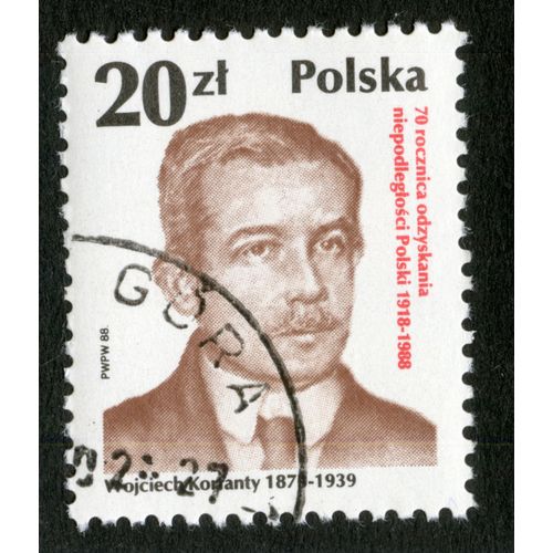 Timbre Oblitéré Polska, Wojciech Korfanty 1878-1939, 70 Rocznica Odzyskania Niepodleglosci Polski 1918-1988, 20 Zl