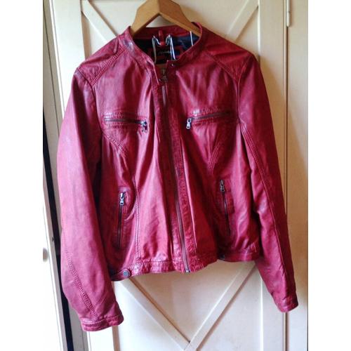 Blouson En Cuir Rouge 42 Xl Redskins.