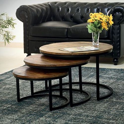 Lot De 3 Tables Gigognes Rondes En Bois Exotique Marron - Lalaury