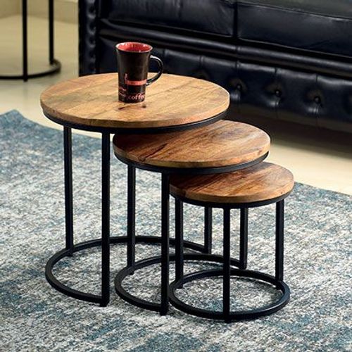 Lot De 3 Tables D'appoint Rondes En Bois Exotique Marron - Lalaury