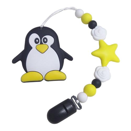 Couleur Pingouin Collier De Dentition Pour Bébé Avec Jolies Décorations,Jouet En Silicone, Qualité Alimentaire, Pour Aider Bébé À Faire Ses Dents, Les Molaires, Avec Hibou, Cheval, Raton-Laveur, Biscuit, Joli Cadeau,