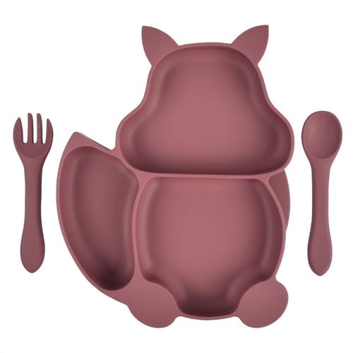 Assiettes divisées en silicone pour bébé Grand plateau à 3 compartiments en  forme d'écureuil avec cuillère et fourchette pour les tout-petits enfants  s'entraînant à manger, assiette à dîner écureuil + cuillère +