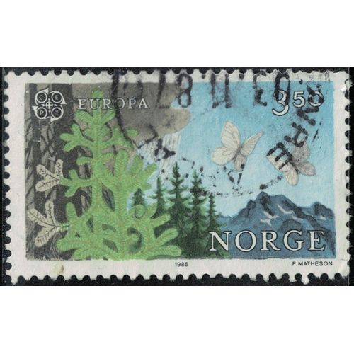 Norvège 1986 Oblitéré Used Cept Europa Protection De La Nature Sapins Et Papillons Y&t No 903 Su