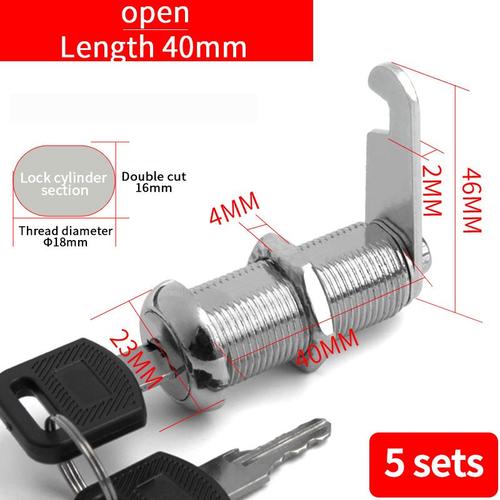 Public key 40mm - Serrure de sécurité en alliage métallique, 5 jeux, cylindre de serrure à came avec 2 clés, serrure de boîte aux lettres, serrure de tiroir'armoire