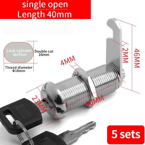 Clé privée 40mm - Serrure de sécurité en alliage métallique, 5 jeux, cylindre de serrure à came avec 2 clés, serrure de boîte aux lettres, serrure de tiroir'armoire