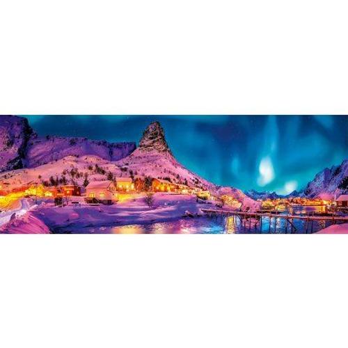 Puzzle Adulte Panorama : Islande Iles Lofoten Vue De La Nuit - 1000 Pieces - Collection Paysage Et Montagne Avec Neige