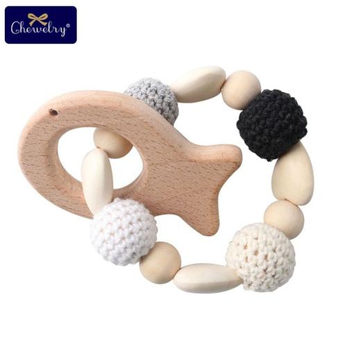 Hochet Poisson Couleur 1 Pièce Anneau De Dentition En Bois Aniaml Cerf Sika Bricolage Bébé Bracelet Hochets En Bois De Hêtre Rongeur Crochet Perles Cadeaux Pour Enfants Produits Jouet