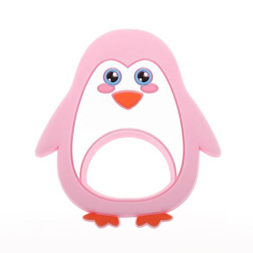 Couleur Pingouin - Rouge Rose Anneau De Dentition En Silicone Pour Bébés, Animal De Dessin Animé, Mordant Sans Bpa, Collier En Forme , Diy Bricolage, Cadeaux De Naissance