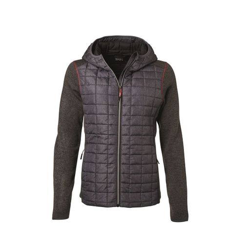 Veste Tricot Hybride Matelassée - Femme - Jn771 - Gris Foncé Mélange