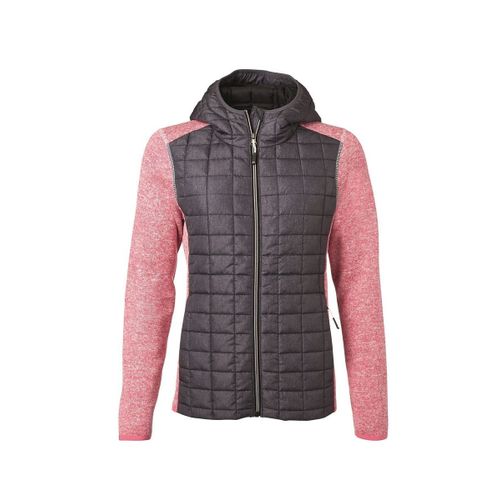 Veste Tricot Hybride Matelassée - Femme - Jn771 - Gris Foncé Et Rose