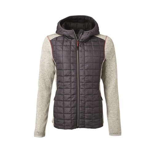 Veste Tricot Hybride Matelassée - Femme - Jn771 - Gris Foncé Et Gris Clair Mélange