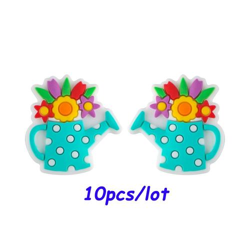 Couleur 10pcs Turquoise Anneau De Dentition En Silicone, Pot De Fleur, Perles, Attache-Sucette, Diy, Accessoires Chaîne De Sucette, Jouets Pour Bébé