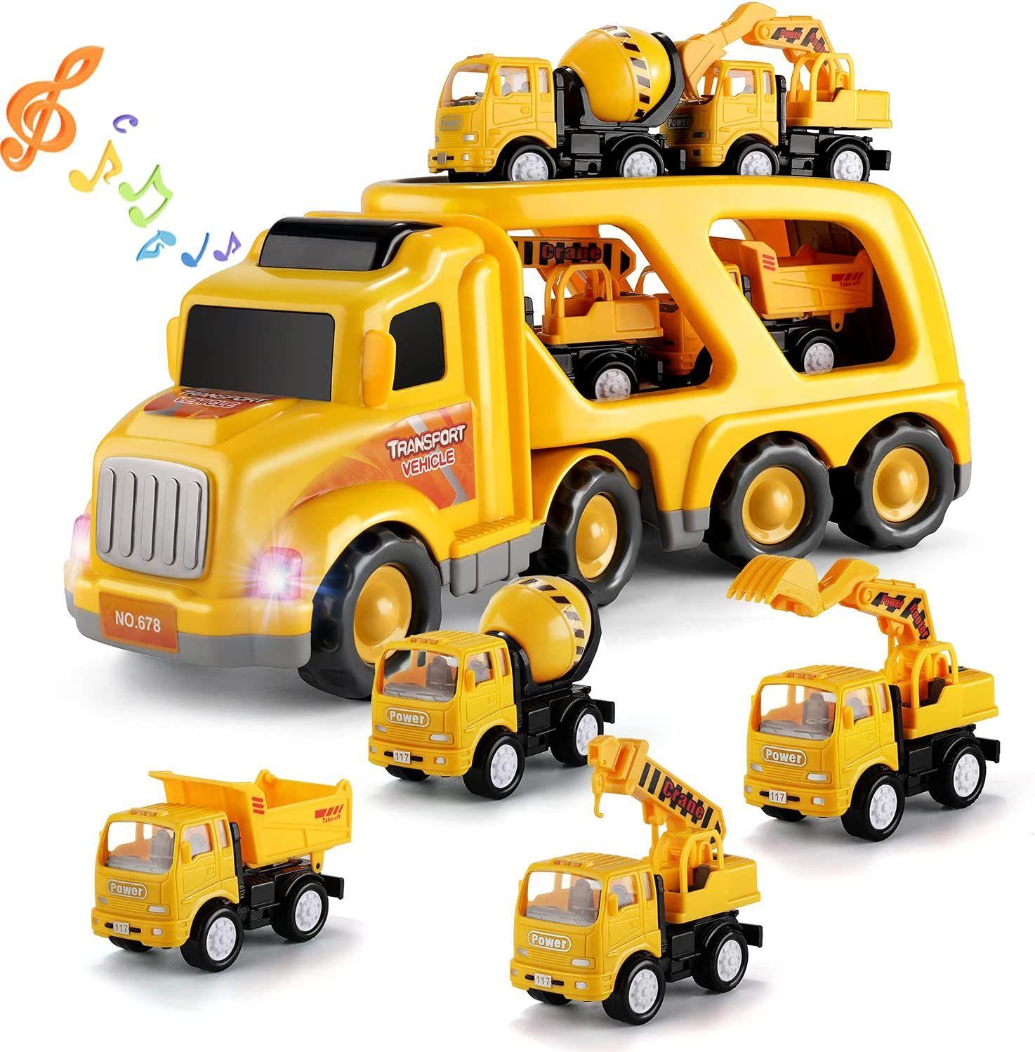 Jouets de voiture pour tout-petits garçons, camion de transport 5 en 1,  jouets de voiture pour garçons de 1, 2, 3, 4, 5, 6 ans, cadeaux  d'anniversaire, camions de transport de voiture