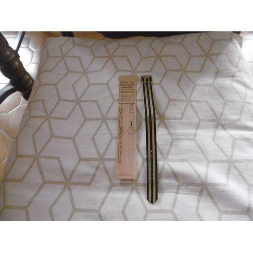 Bracelet De Rechange Pour Montre Lanière Tissu Beige Et Noir Boucle Doré Kelton