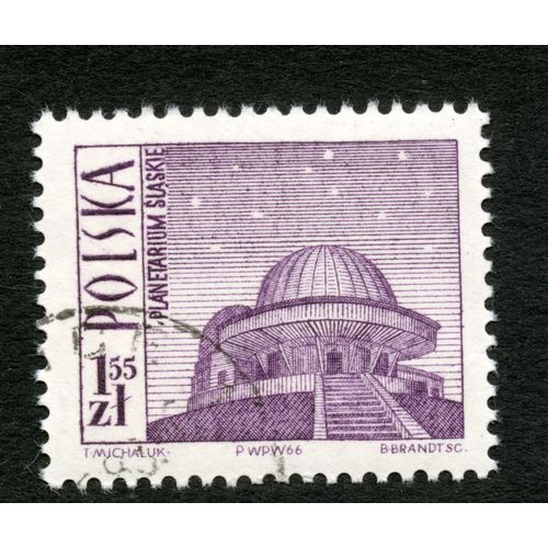 Timbre Oblitéré Polska, Planetarium Slaskie, Michaluk, Brandt, 1966, 1,55 Zl