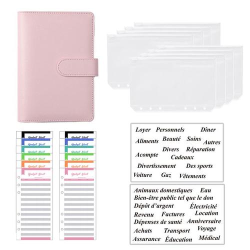 Couleur Rose 1 Classeur De Budget En Pvc, Organisateur Avec Enveloppe Pour Billet D'argent A6, Carnet De Notes, Planificateur, Autocollants De L'alphabet Français, Pochette À Fermeture Éclair