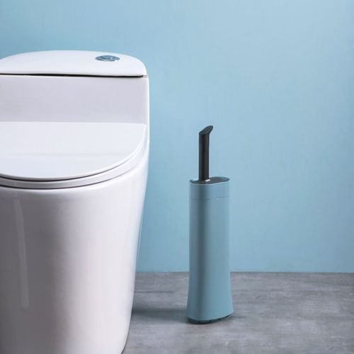 Brosse de toilette en silicone flexible avec support mince anti-goutte flexible, bleu, 8,6 x 43,1 x 12,3 cm