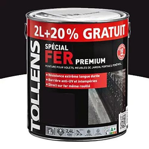 Peinture fer noir brillant Tollens extérieure et intérieure 2L +20% gratuit