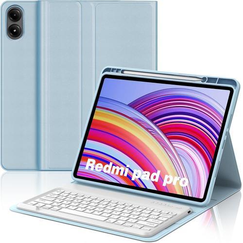 Coque Clavier Pour Redmi Pad Pro 12.1 Pouces 2024, Azerty Français Clavier Bluetooth Magnétique Détachable Avec Fente Pour Stylo Pour Tablette Xiaomi Redmi Pad Pro 12.1"", Bleu Ciel