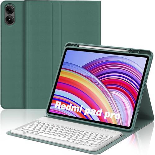 Coque Clavier Pour Redmi Pad Pro 12.1 Pouces 2024, Azerty Français Clavier Bluetooth Magnétique Détachable Avec Fente Pour Stylo Pour Tablette Xiaomi Redmi Pad Pro 12.1"", Vert Foncé