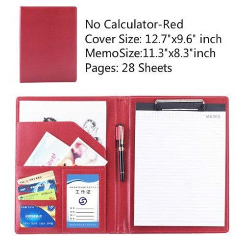 Couleur Rouge A Étui De Rangement A4 En Cuir Pu Business Padfolio, Classeur Vintage Business Manager, Dossier De Bureau Avec Calculatrice