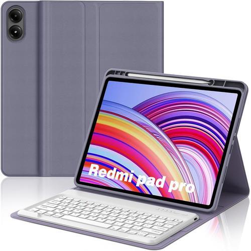 Coque Clavier Pour Redmi Pad Pro 12.1 Pouces 2024, Azerty Français Clavier Bluetooth Magnétique Détachable Avec Fente Pour Stylo Pour Tablette Xiaomi Redmi Pad Pro 12.1"", Violet