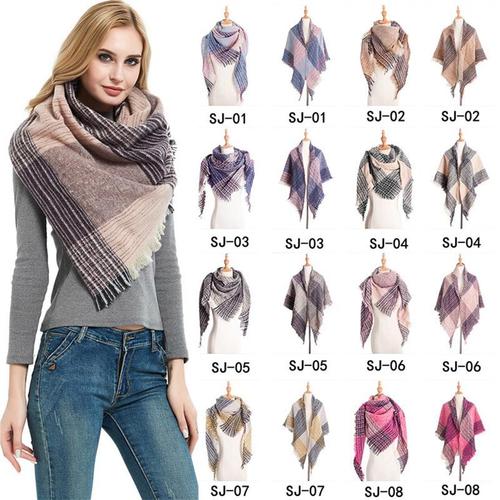 Écharpe tricotée en cachemire pour femme cache-nez en forme de Triangle  Plaid chaud châle Bandana collection hiver 2021