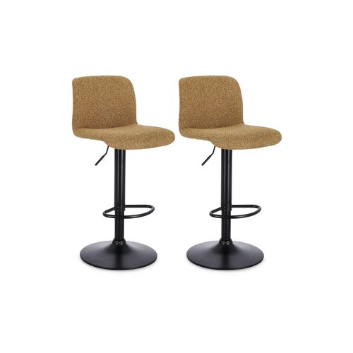 Lot De 2 Tabourets De Bar Réglables En Métal Noir Et Tissu Moutarde