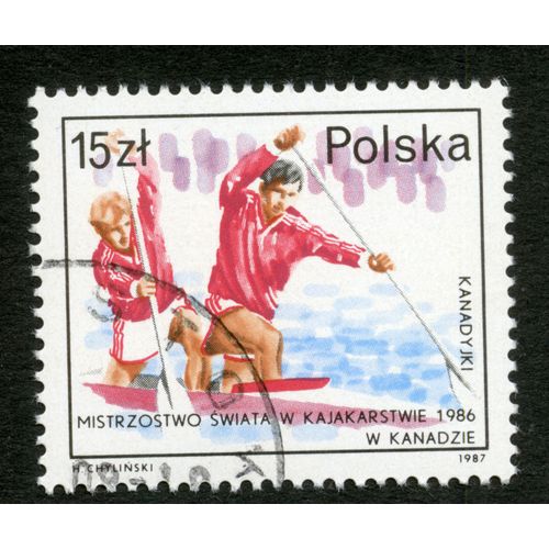 Timbre Oblitéré Polska, Mistrzostwa Swiata W Kajakarstwie W Kanadzie 1986, Kanadyjki, Chylinski, 1987, 15 Zl