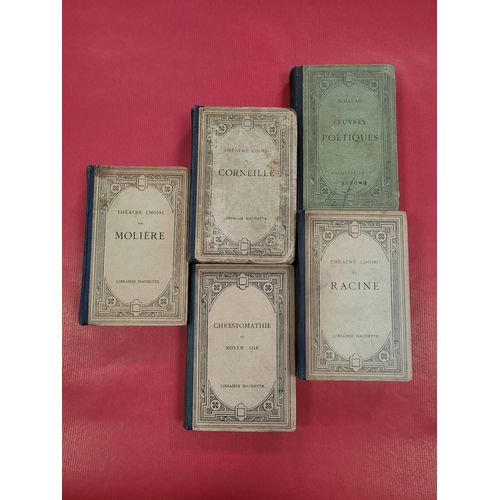 5 Livres Anciens, Début 1900. "Théâtre Choisi De Molière", "Théâtre Choisi De Corneille", "Théâtre Choisi De Racine", "Chrestomathie Du Moyen Age", "Boileau ?uvres Poétique".