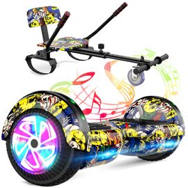 Sisigad Hoverboard 6,5" + Hoverkart Ensemble Graffiti, Autonomie 6-7km, Moteur 160w, Bluetooth, Éclairage Led, Idéal Pour Enfants