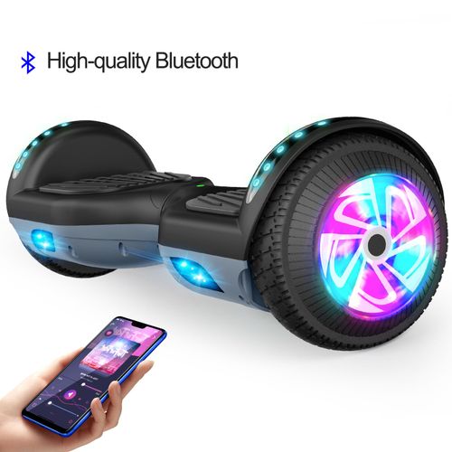 Sisigad Hoverboard 6.5'' Électrique Enfant, Moteur 160w, Lumière Led, Bluetooth, Charge Maximale 70kg, Autonomie 7-8km, Noir + Gris