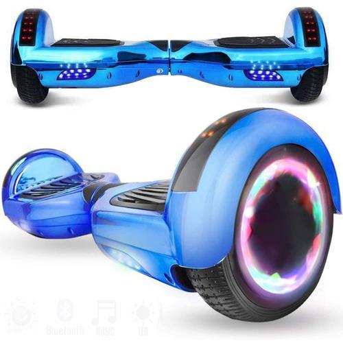 6.5" Hoverboard Bleu Chromé Avec Sac Et Télécommande - Puissance 400w Avec Roue Led - Vitesse Maximale 12km/H - Autonomie Maximale 6km - Batterie 36v 2.2ah - Cadeau Pour Filles Et Garçons