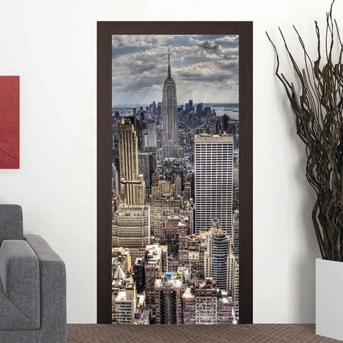 Autocollant de porte 3D en PVC,autocollant de bâtiment de New York,papier peint mural,parfait vinyle,décor de bain à la maison,décalcomanie d'art,affiche d'escalier
