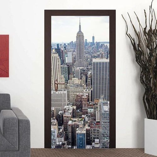 Autocollant de porte 3D en PVC,autocollant de bâtiment de New York,papier peint mural,parfait vinyle,décor de bain à la maison,décalcomanie d'art,affiche d'escalier