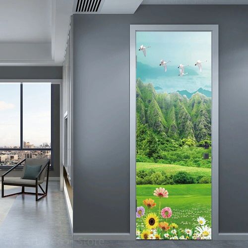 Autocollant de porte de chemin forestier,décoration de chambre à coucher,affiche de couverture de porte,paysage naturel,papier peint auto-adhésif,autocollant mural