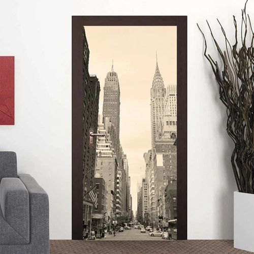 Autocollant de porte 3D en PVC,autocollant de bâtiment de New York,papier peint mural,parfait vinyle,décor de bain à la maison,décalcomanie d'art,affiche d'escalier