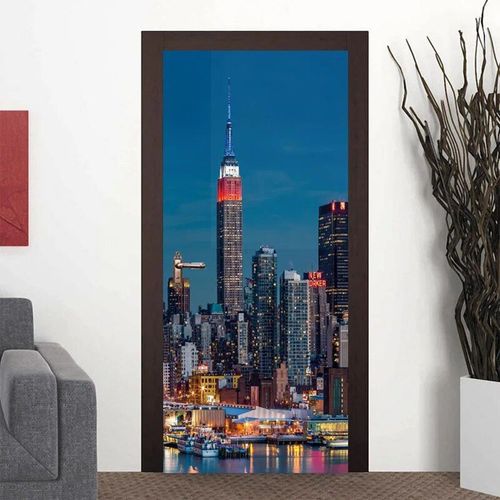 Autocollant de porte 3D en PVC,autocollant de bâtiment de New York,papier peint mural,parfait vinyle,décor de bain à la maison,décalcomanie d'art,affiche d'escalier